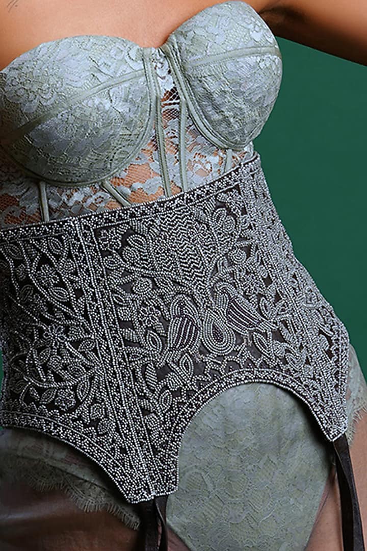Grey Bodysuit With Leather Belt by Nidhi Yasha at Pernia's Pop Up Shop