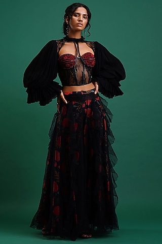 Black Printed Trousers by Nidhi Yasha
