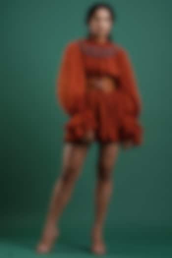 Orange Viscose Mini Cocktail Dress by Nidhi Yasha at Pernia's Pop Up Shop