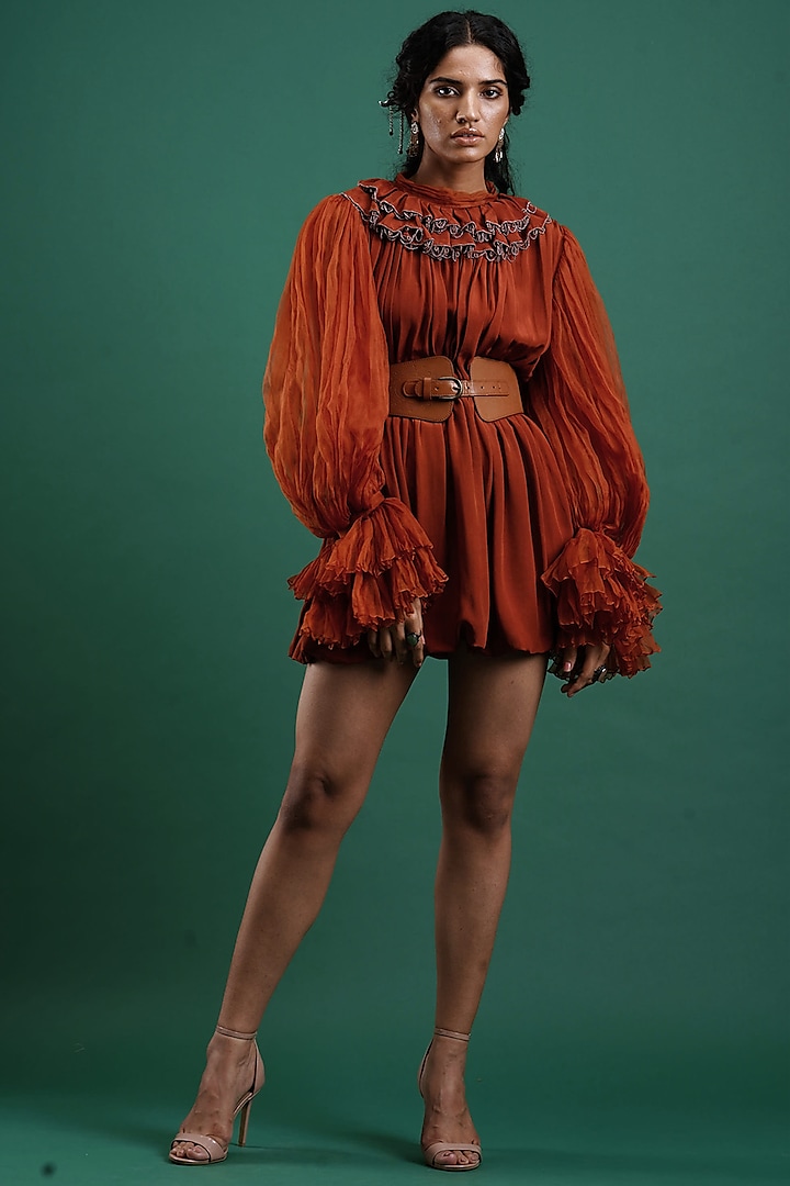 Orange Viscose Mini Dress by Nidhi Yasha