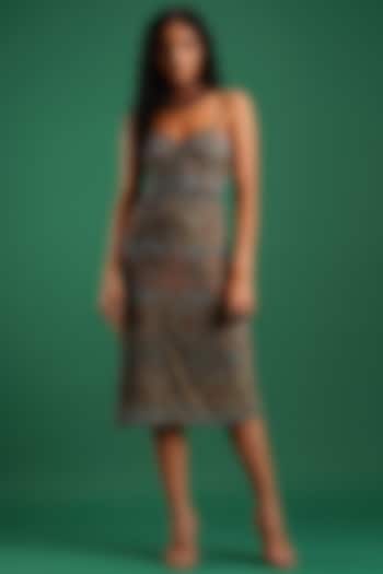 Olive Printed Dress In Velvet by Nidhi Yasha