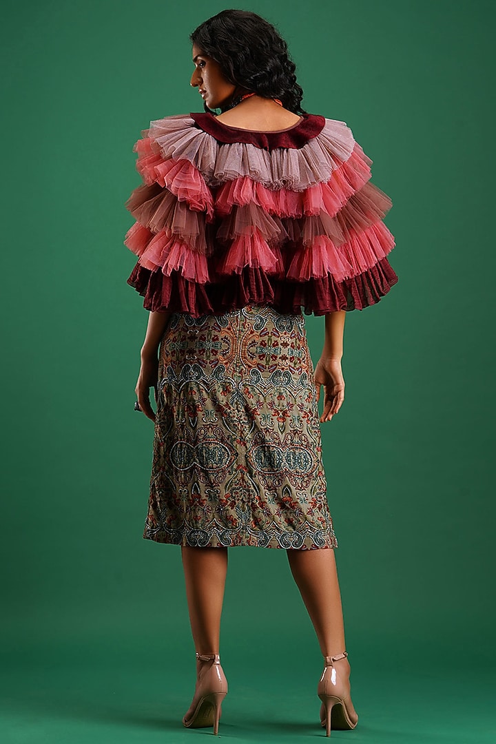 Maroon & Pink Tulle Jacket by Nidhi Yasha at Pernia's Pop Up Shop