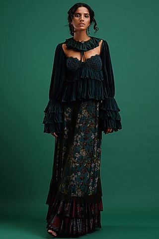 Forest Green Embroidered Blouse by Nidhi Yasha