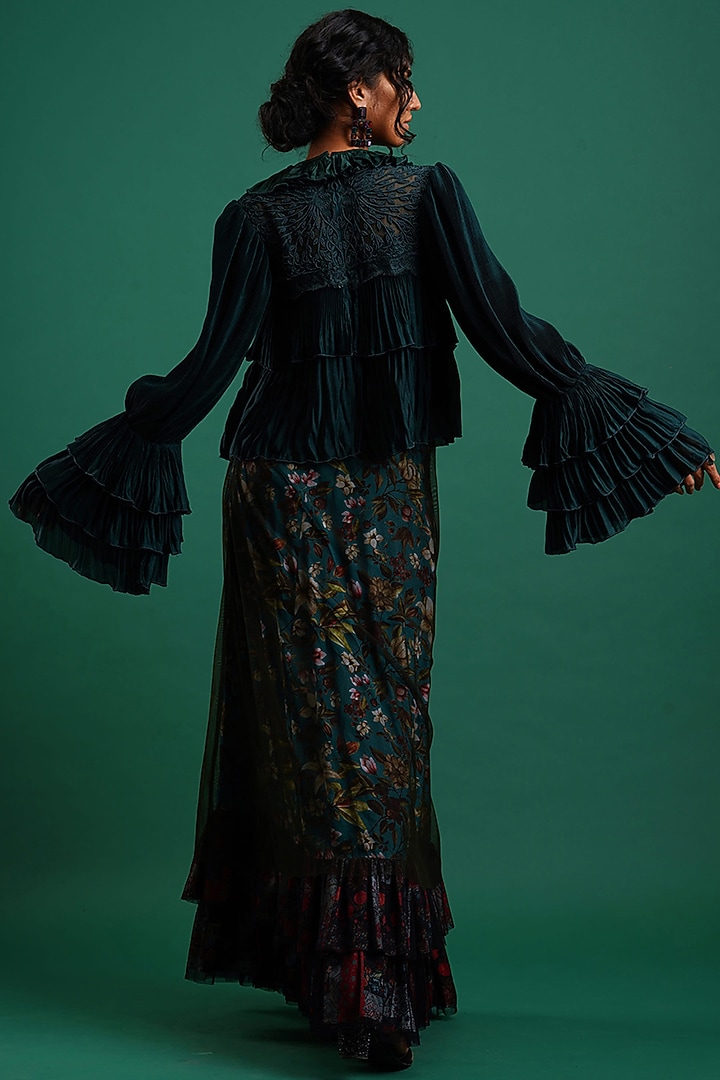 Forest Green Embroidered Blouse by Nidhi Yasha at Pernia's Pop Up Shop