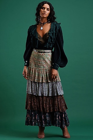 Forest Green Blouse With Bralette by Nidhi Yasha