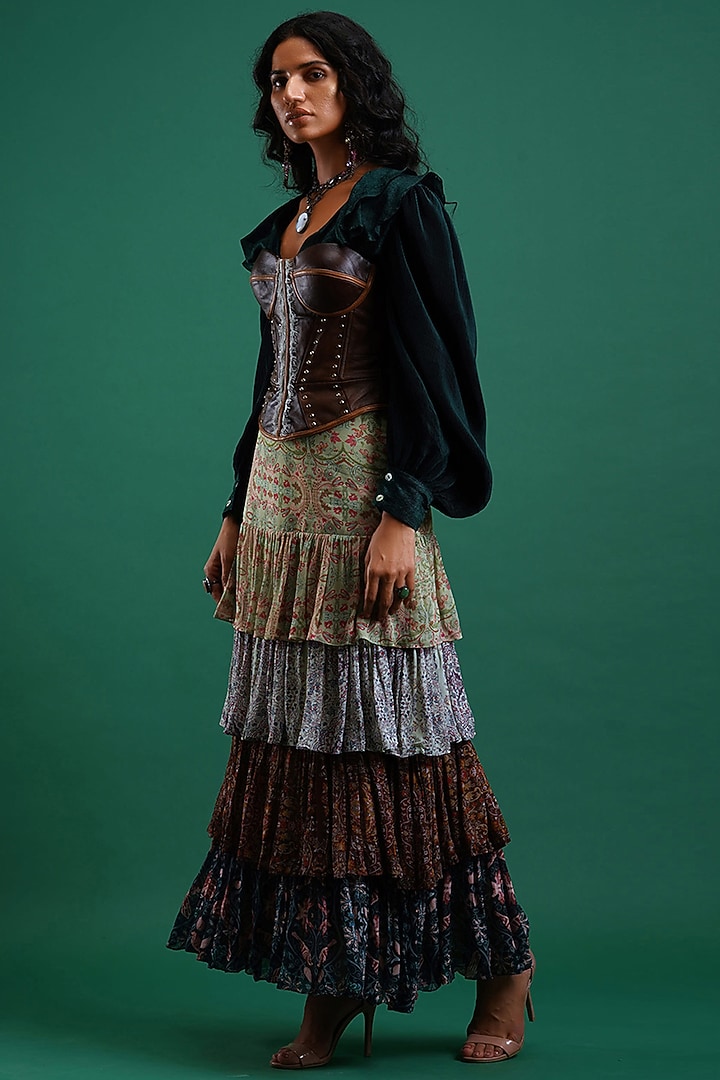 Brown Leather Corset by Nidhi Yasha at Pernia's Pop Up Shop
