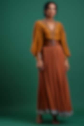 Reddish Brown Gathered Skirt by Nidhi Yasha