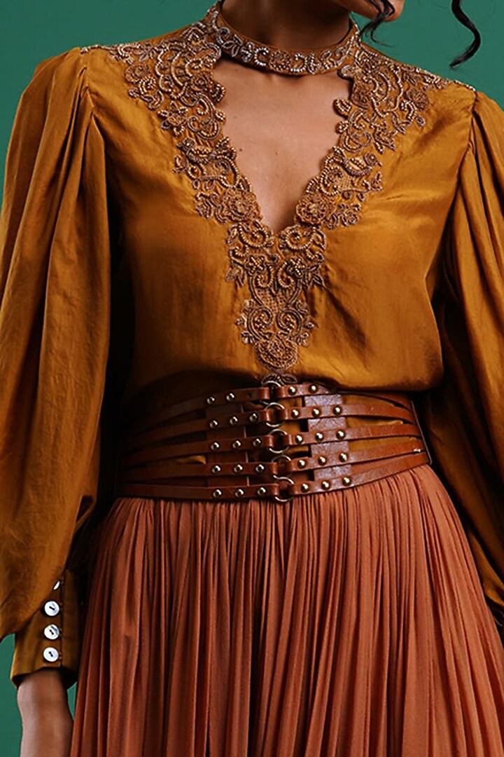 Reddish Brown Gathered Skirt by Nidhi Yasha at Pernia's Pop Up Shop