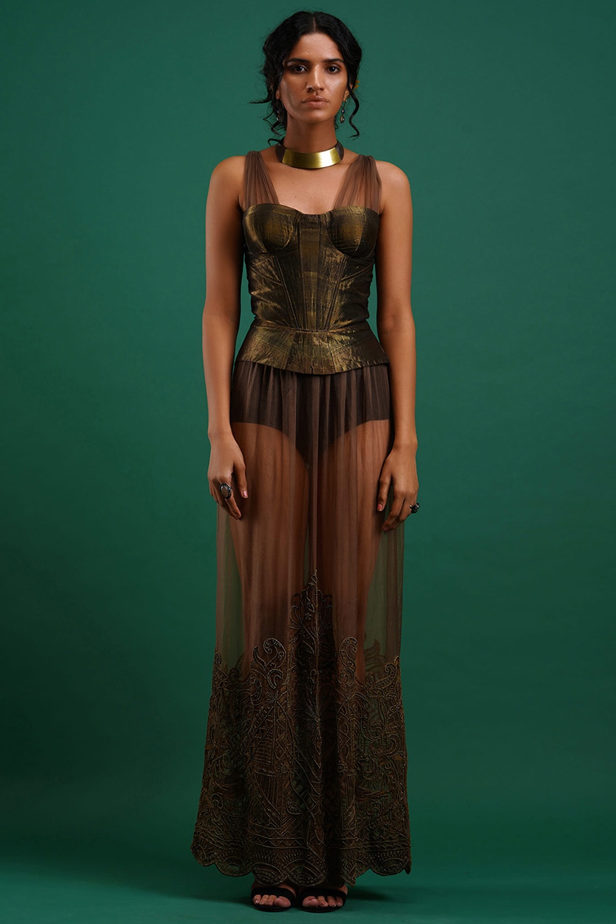 Brown Leather Corset Design by Nidhi Yasha at Pernia's Pop Up Shop