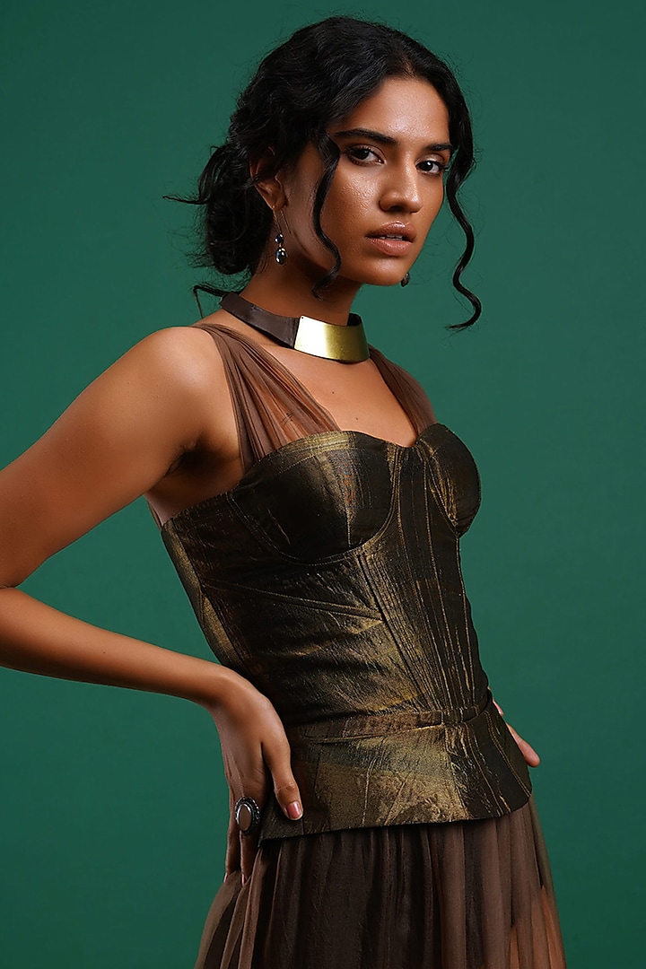 Brown Leather Corset Design by Nidhi Yasha at Pernia's Pop Up Shop