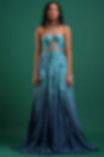 Blue Ombre Ruffled Dress by Nidhi Yasha