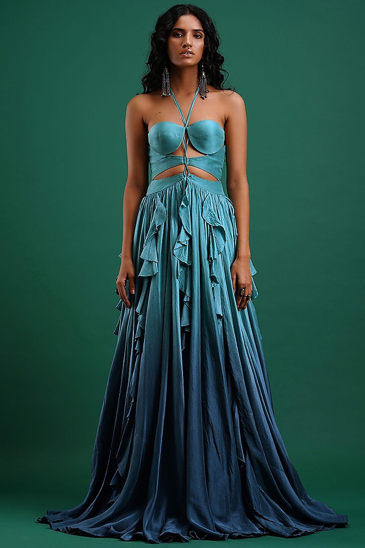 Blue Ombre Ruffled Dress by Nidhi Yasha