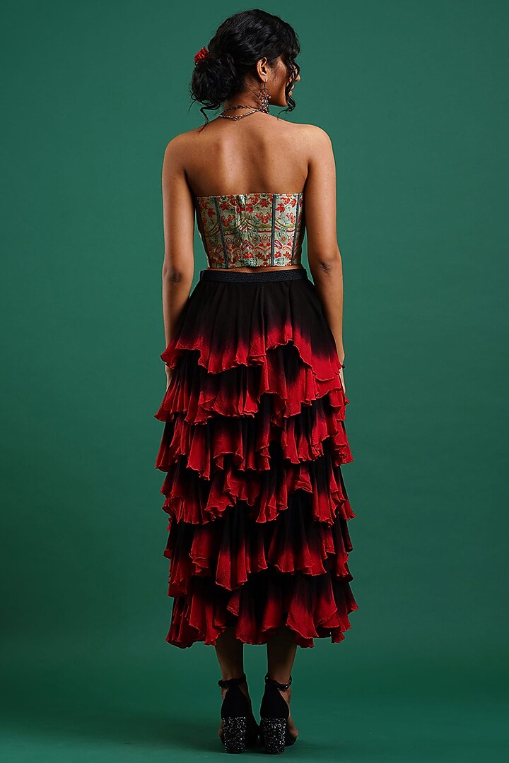 Maroon Ombre Printed Skirt by Nidhi Yasha at Pernia's Pop Up Shop