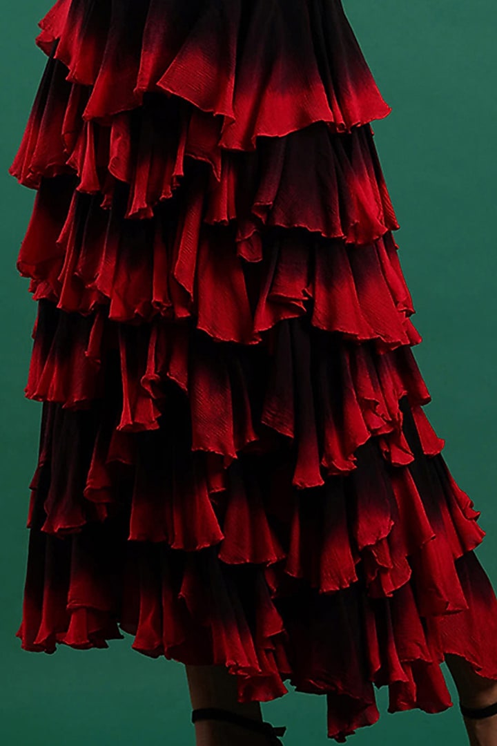 Maroon Ombre Printed Skirt by Nidhi Yasha at Pernia's Pop Up Shop