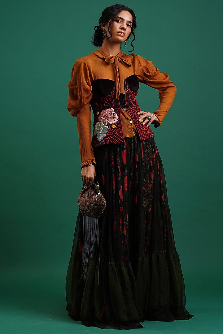 Bronze Blouse With Embroidered Corset by Nidhi Yasha