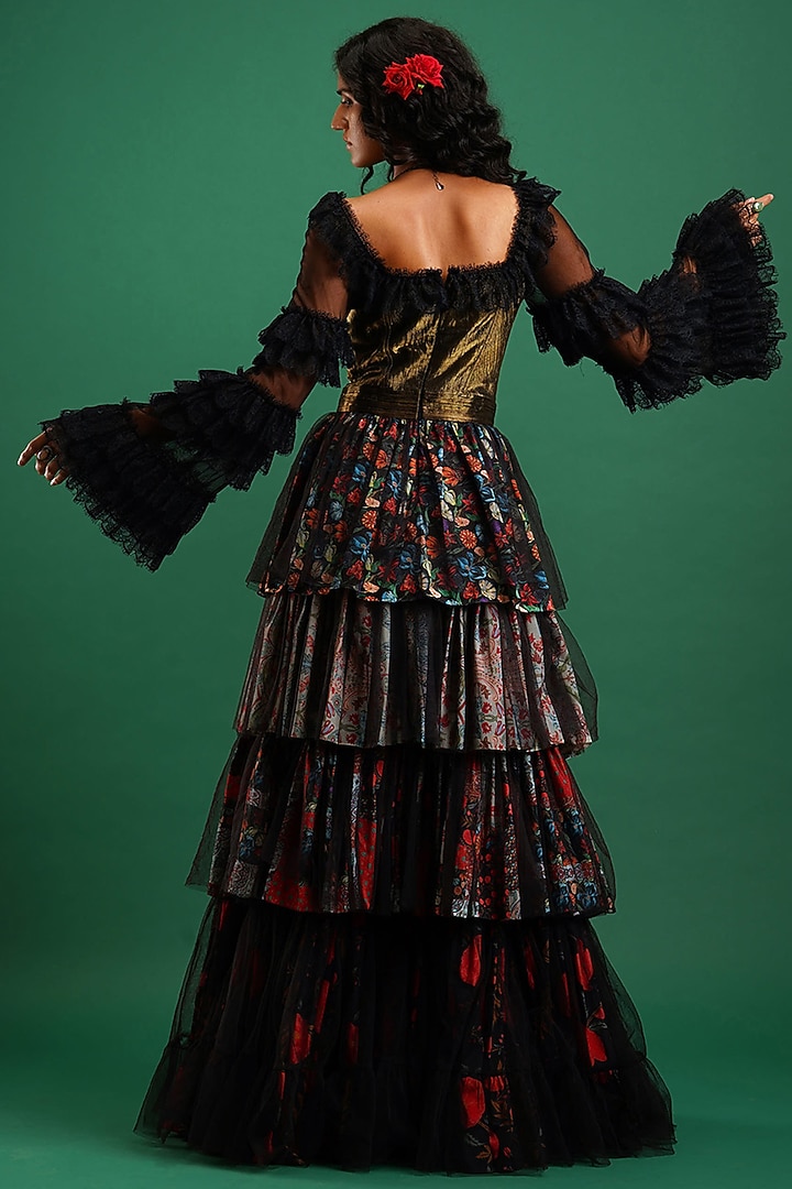 Black Printed Lace Cocktail Dress by Nidhi Yasha at Pernia's Pop Up Shop