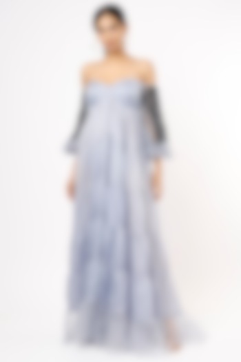 Dusty Blue Embroidered Maxi Dress by Nidhi Yasha at Pernia's Pop Up Shop