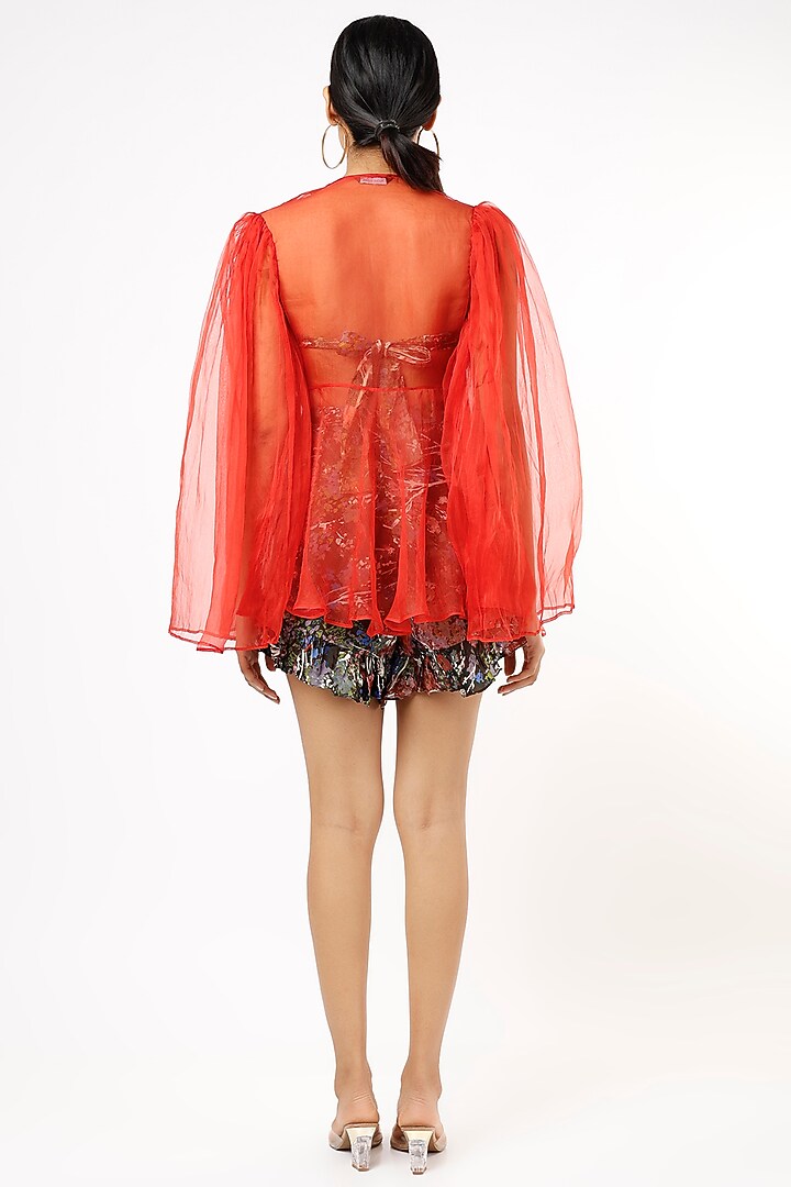 Red Viscose Embroidered Top by Nidhi Yasha at Pernia's Pop Up Shop