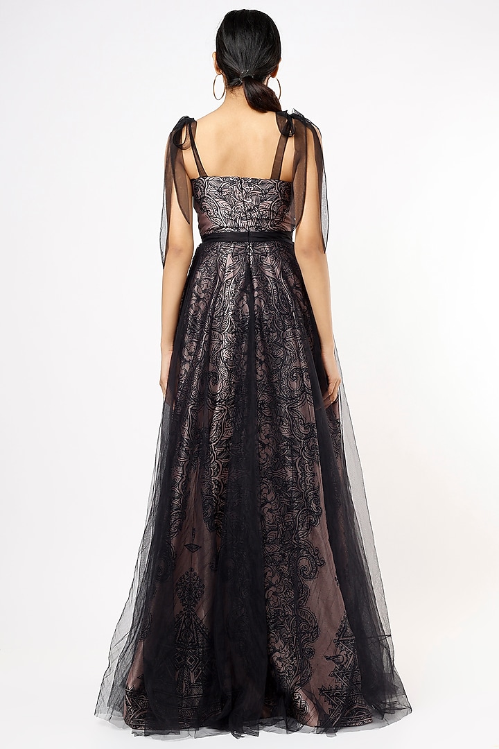 Black Printed Maxi Cocktail Dress by Nidhi Yasha at Pernia's Pop Up Shop
