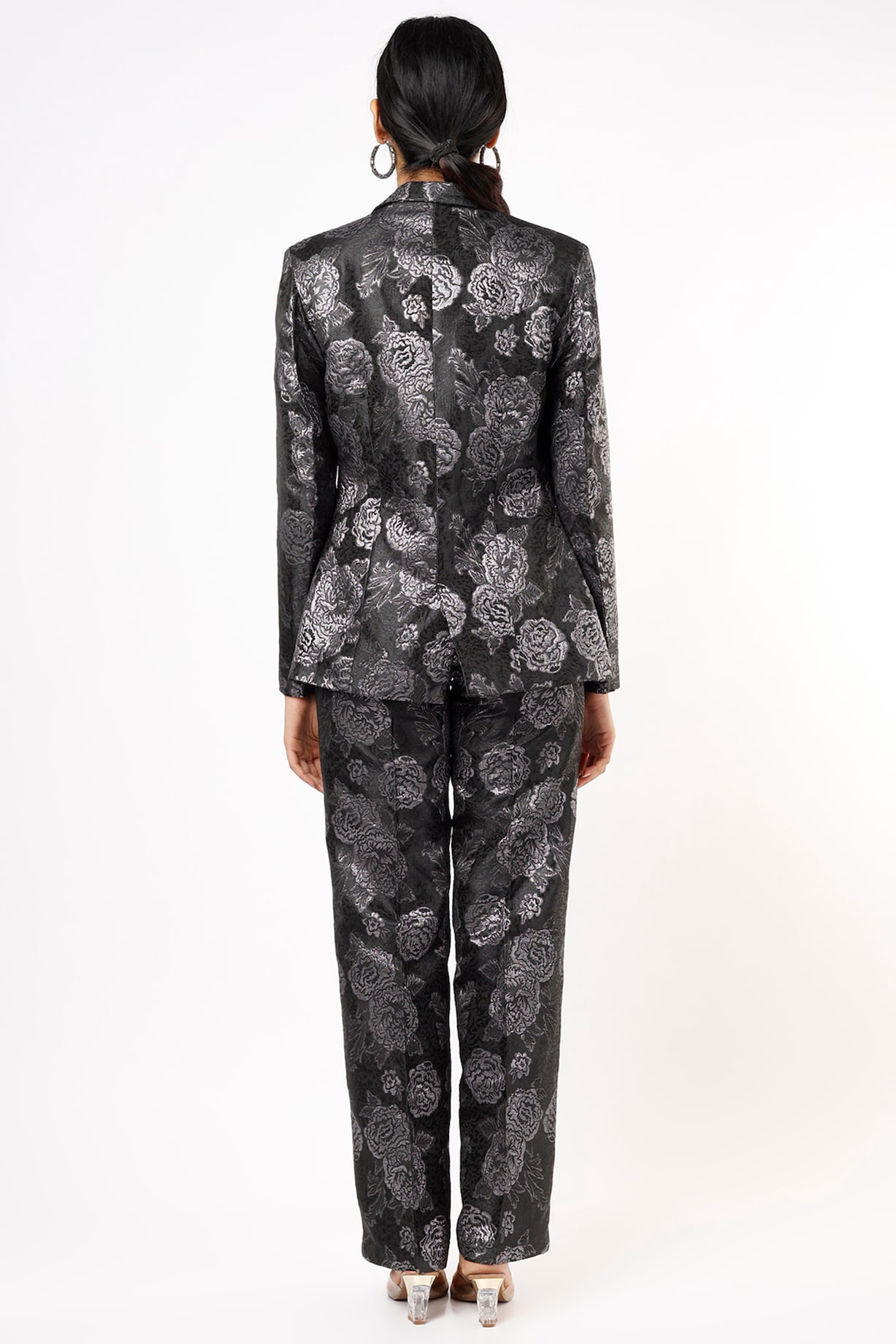 Black Brocade Pants Design by Nidhi Yasha at Pernia's Pop Up Shop 2024