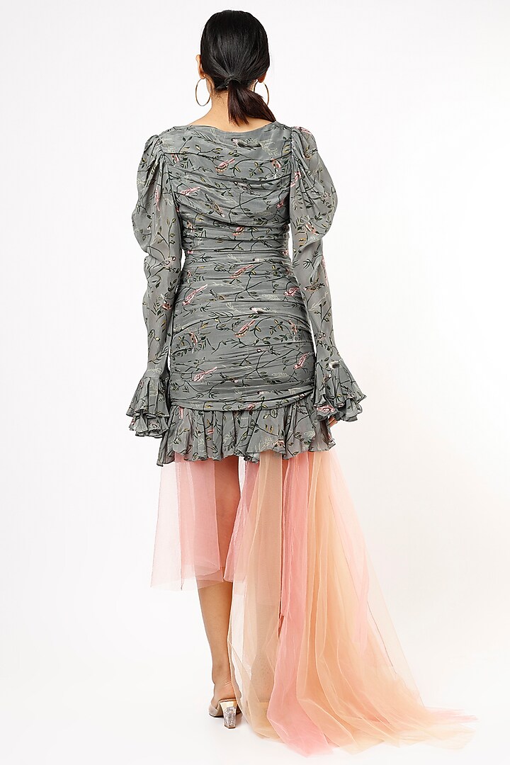 Grey Asymmetrical Digital Printed Cocktail Dress by Nidhi Yasha at Pernia's Pop Up Shop