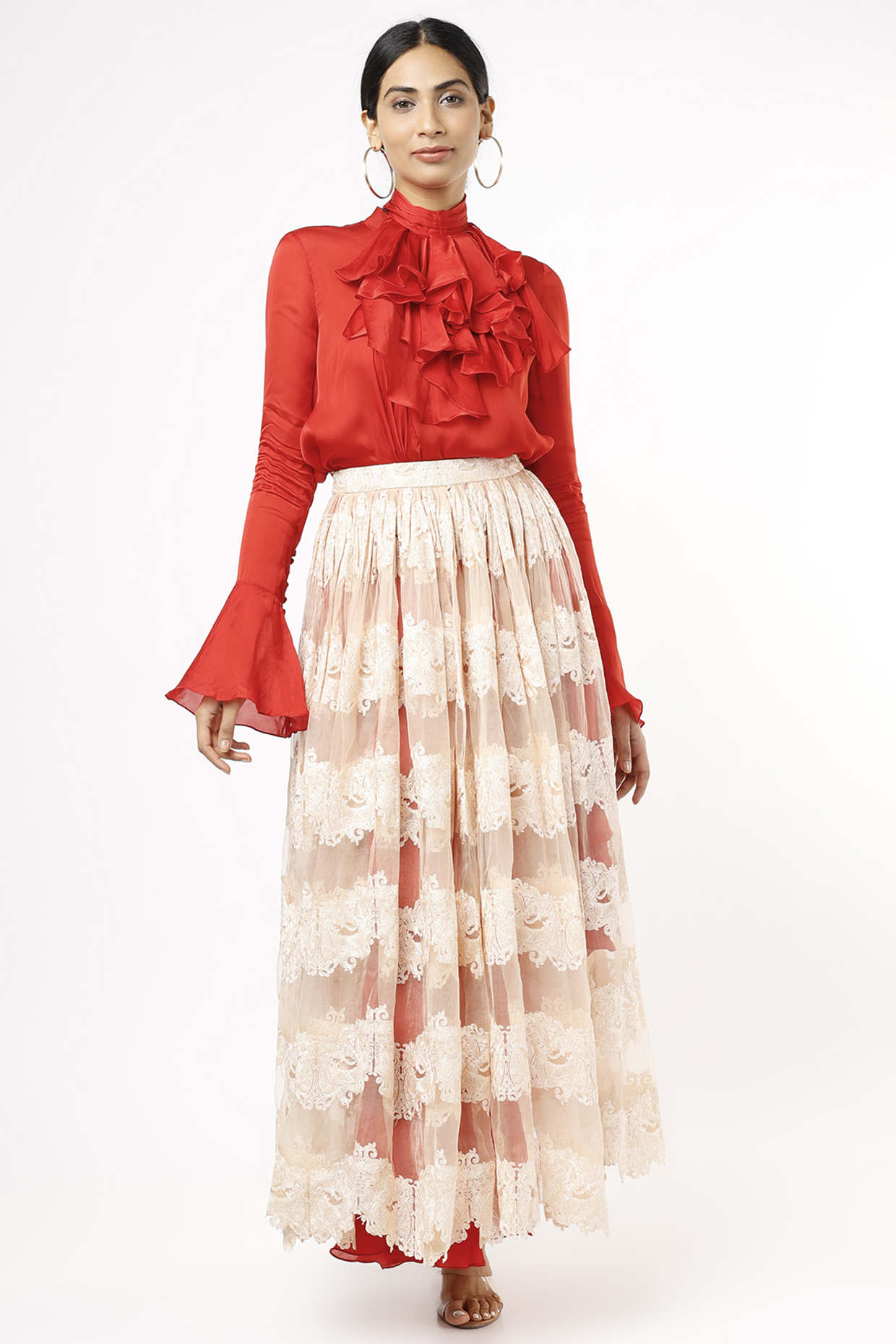 white embroidered maxi skirt