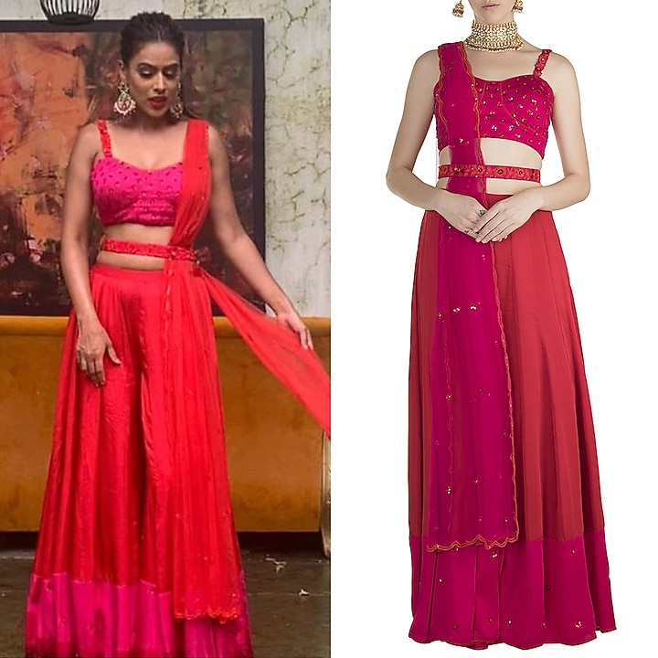 Red Embroidered Blouse With Palazzo Pants, Blouse & Belt by Salian by Anushree at Pernia's Pop Up Shop