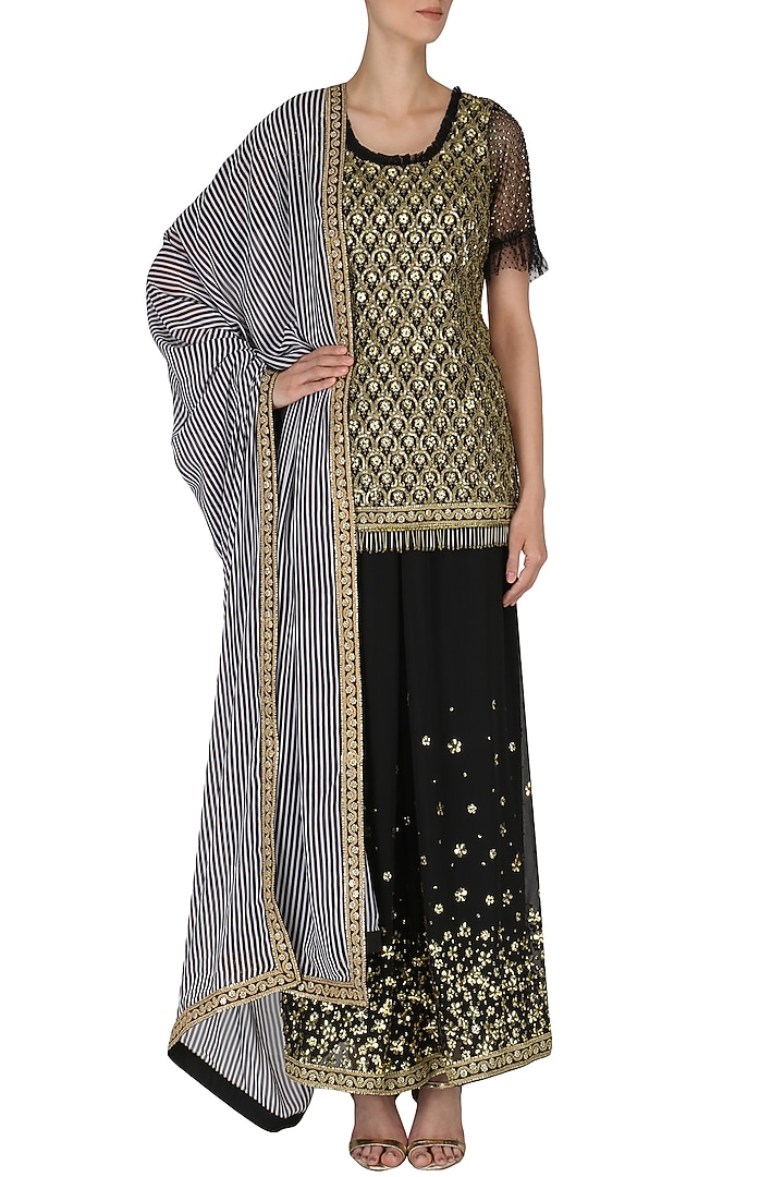 Black embroidered sharara set available only at Pernia's Pop Up Shop.