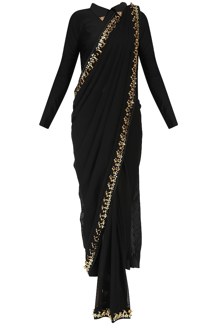 Black Embroidered Concept Saree by Nitya Bajaj