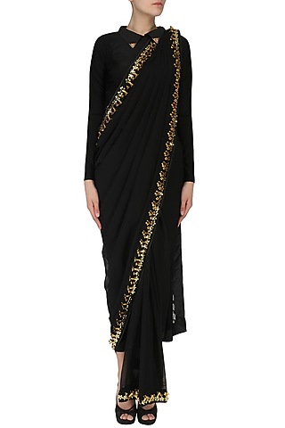 Black Embroidered Concept Saree by Nitya Bajaj