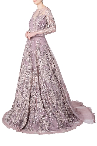 Rose Pink Embroidered Gown by Nitya Bajaj