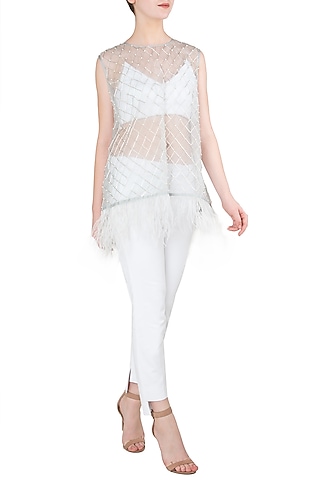 Steel Grey Mesh Tunic by Nitya Bajaj