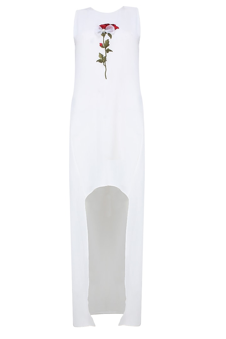 White Rose Embroidered Asymmetric Tunic by Nitya Bajaj