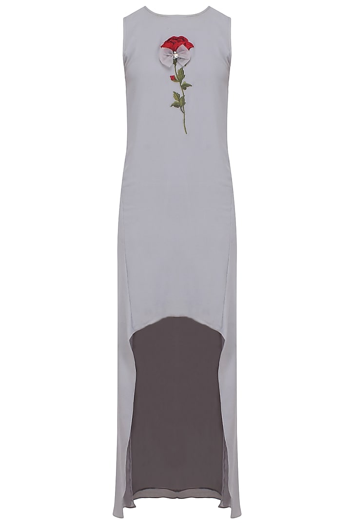Grey Rose Embroidered Asymmetric Tunic by Nitya Bajaj