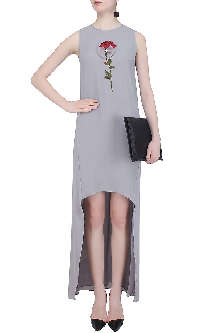 Grey rose embroidered asymmetric Tunic available only at Pernia's Pop Up Shop.