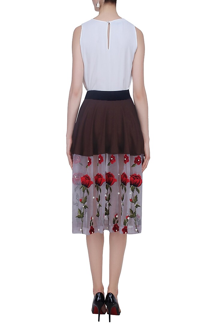 Brown Valentine rose embroidered sheer panel skirt available only at Pernia's Pop Up Shop.