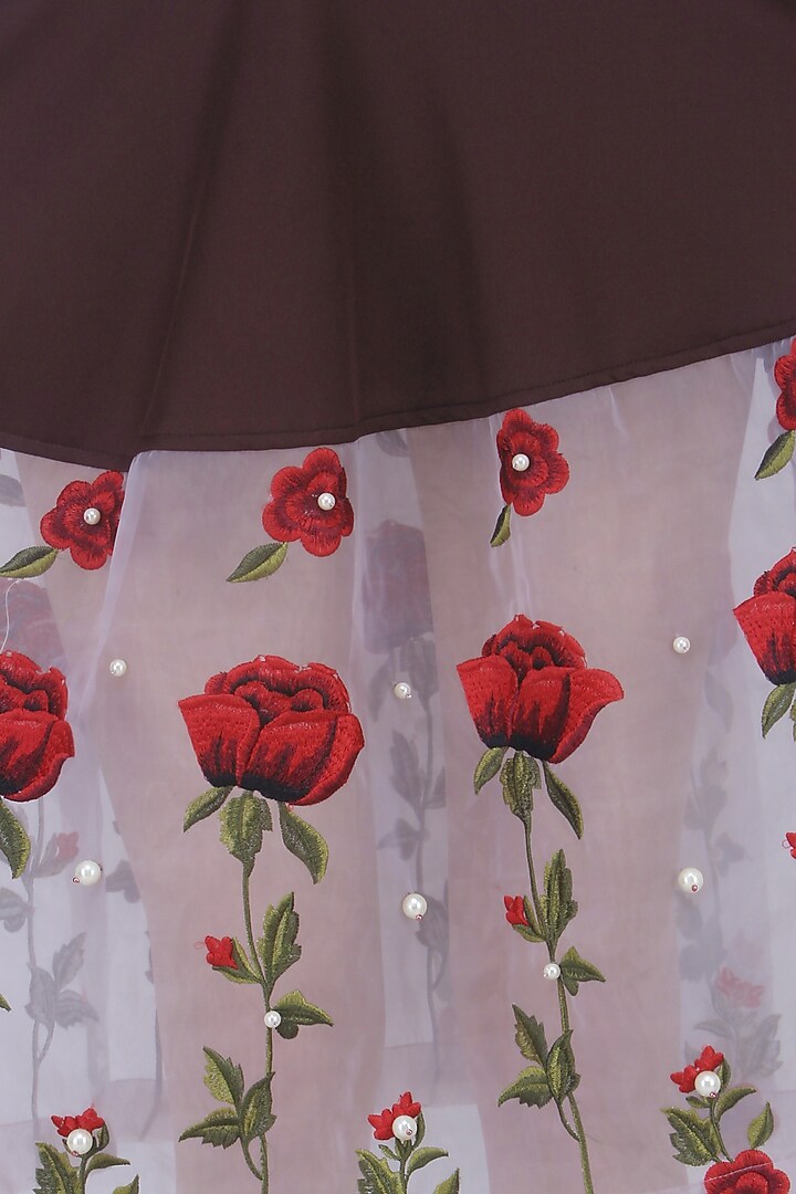 Brown Valentine rose embroidered sheer panel skirt available only at Pernia's Pop Up Shop.