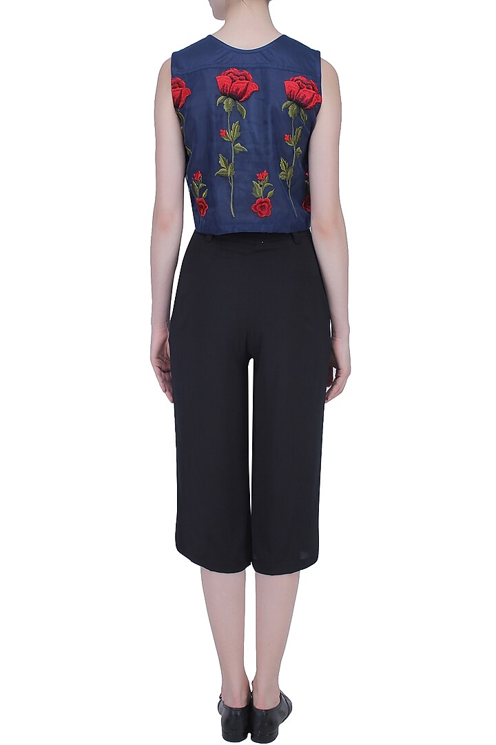 Navy blue valentine embroidered boxy crop top available only at Pernia's Pop Up Shop.