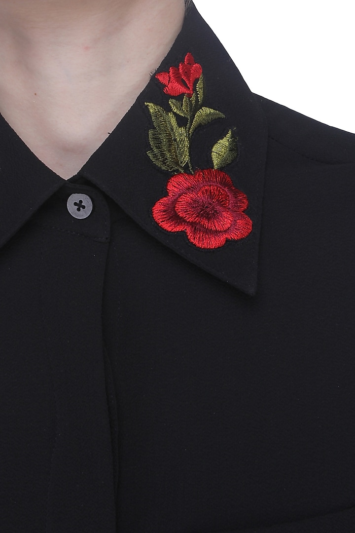 Black floral embroidered shirt available only at Pernia's Pop Up Shop.