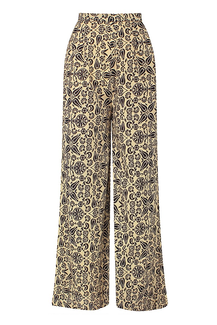 Black and beige printed split detachable sleeves anarkali and palazzos available only at Pernia's Pop Up Shop.