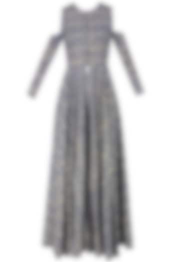 Blue and beige printed split detachable sleeves anarkali and palazzos available only at Pernia's Pop Up Shop.