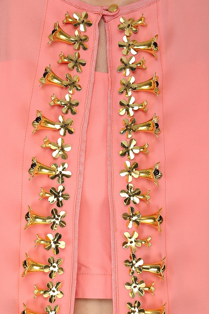 Peach crop top with palazzo pants and embroidered cape set available only at Pernia's Pop Up Shop.