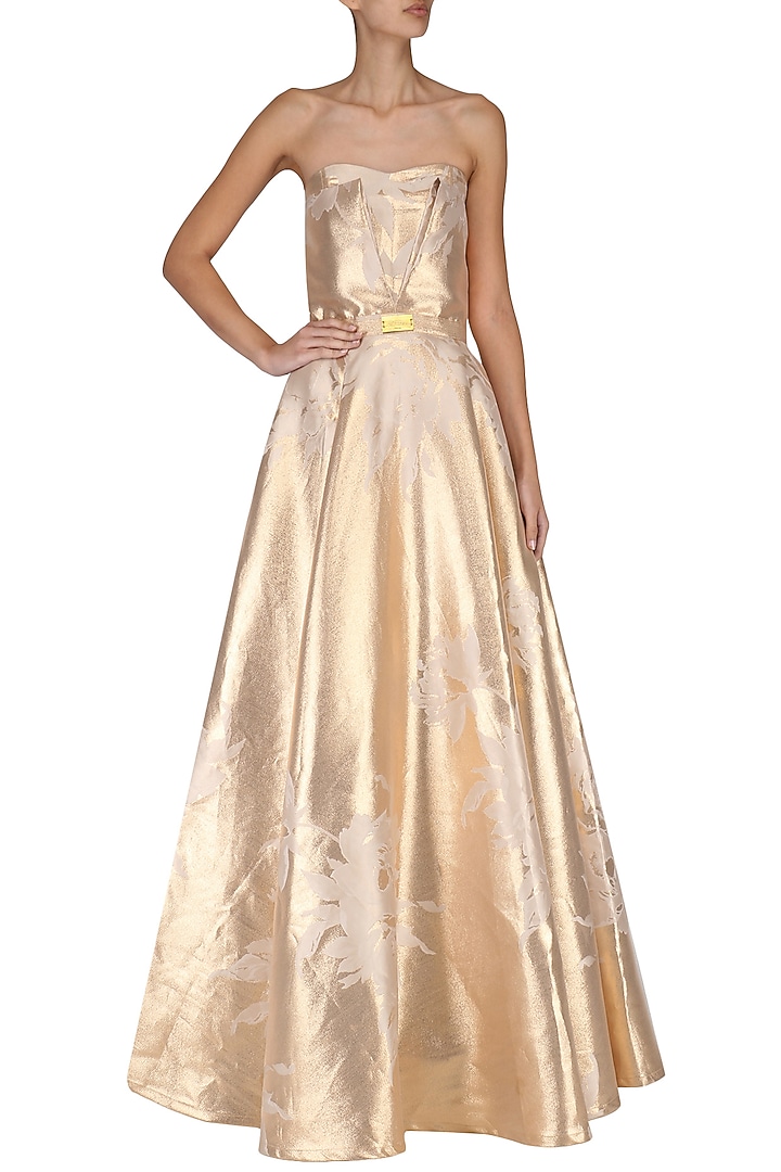 Gold jacquard tube gown available only at Pernia's Pop Up Shop.
