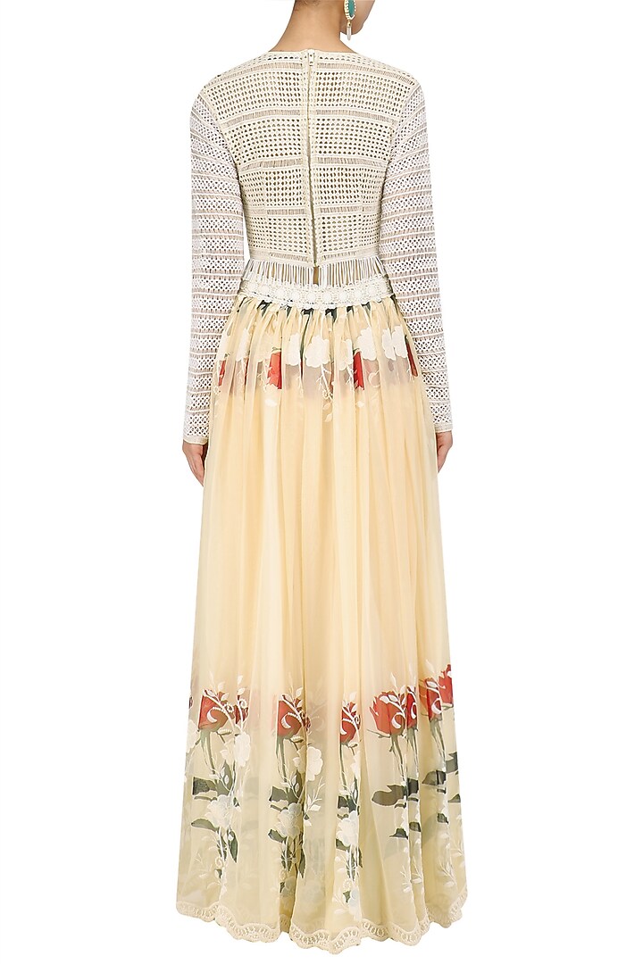 Ivory crop top and floral work skirt set available only at Pernia's Pop Up Shop.