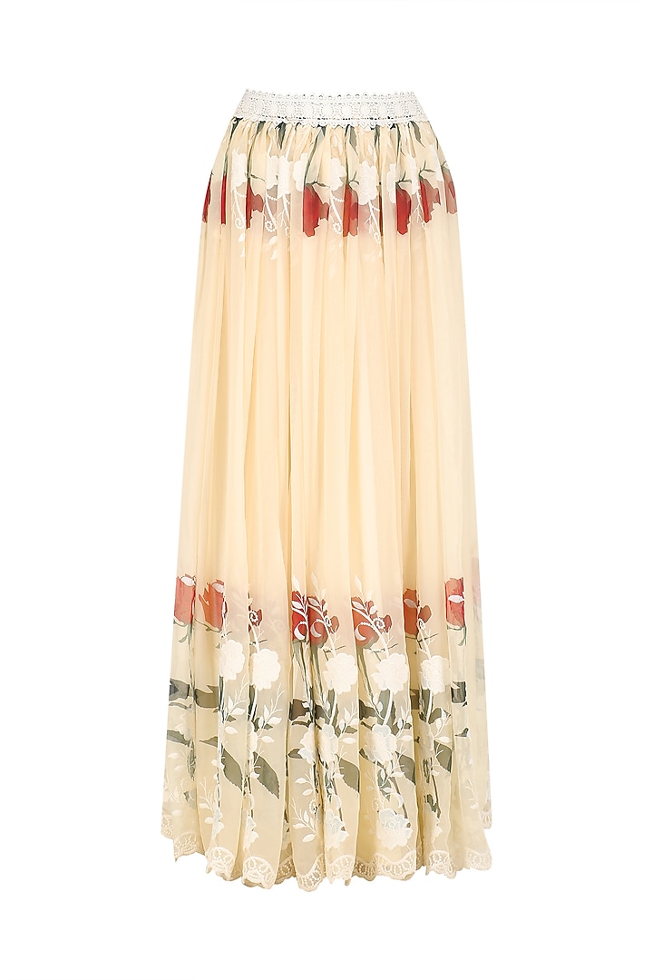 Ivory crop top and floral work skirt set available only at Pernia's Pop Up Shop.