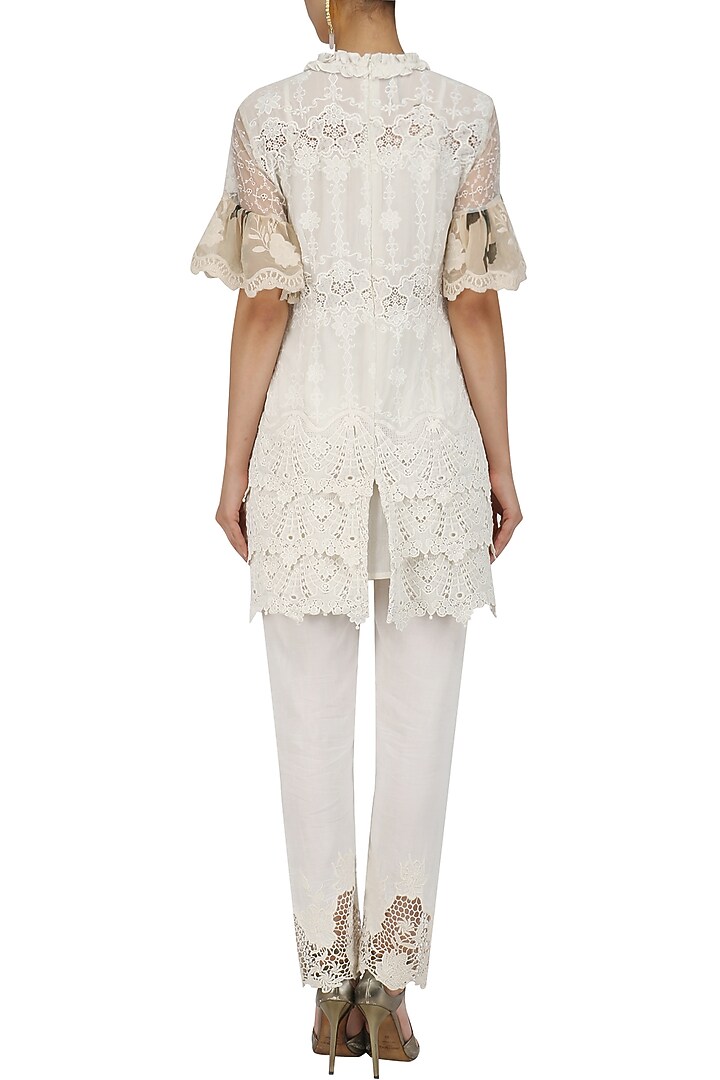Ivory pakistani tunic and fitted pants set available only at Pernia's Pop Up Shop.