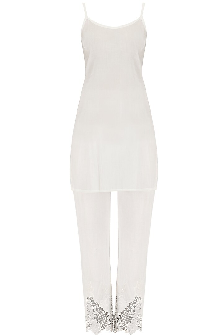 Ivory pakistani tunic and fitted pants set available only at Pernia's Pop Up Shop.
