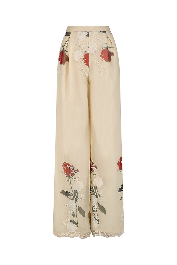 Beige top and floral work palazzo pants set available only at Pernia's Pop Up Shop.