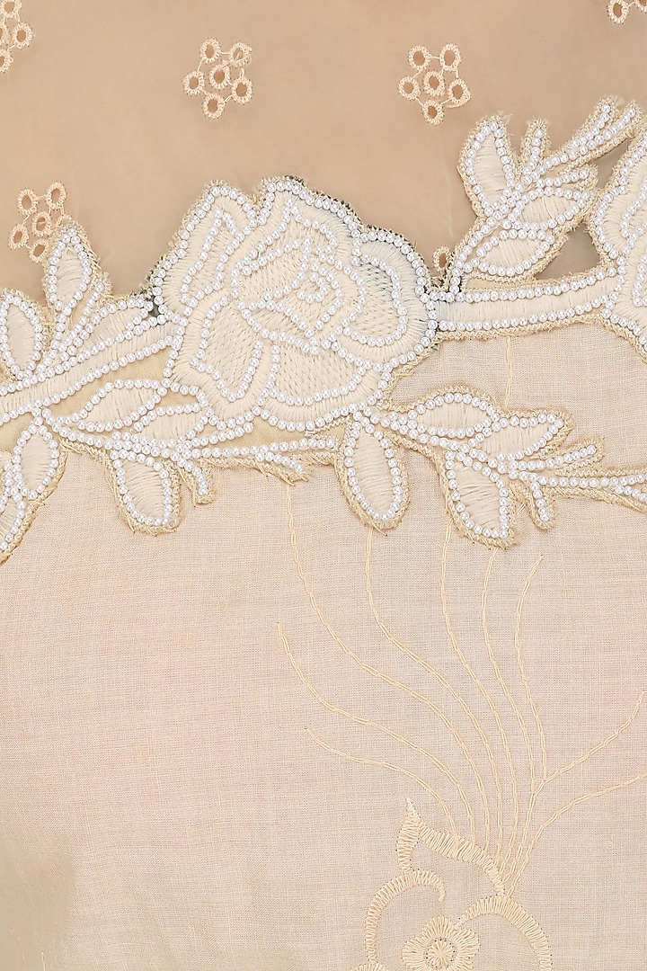 Beige top and floral work palazzo pants set available only at Pernia's Pop Up Shop.