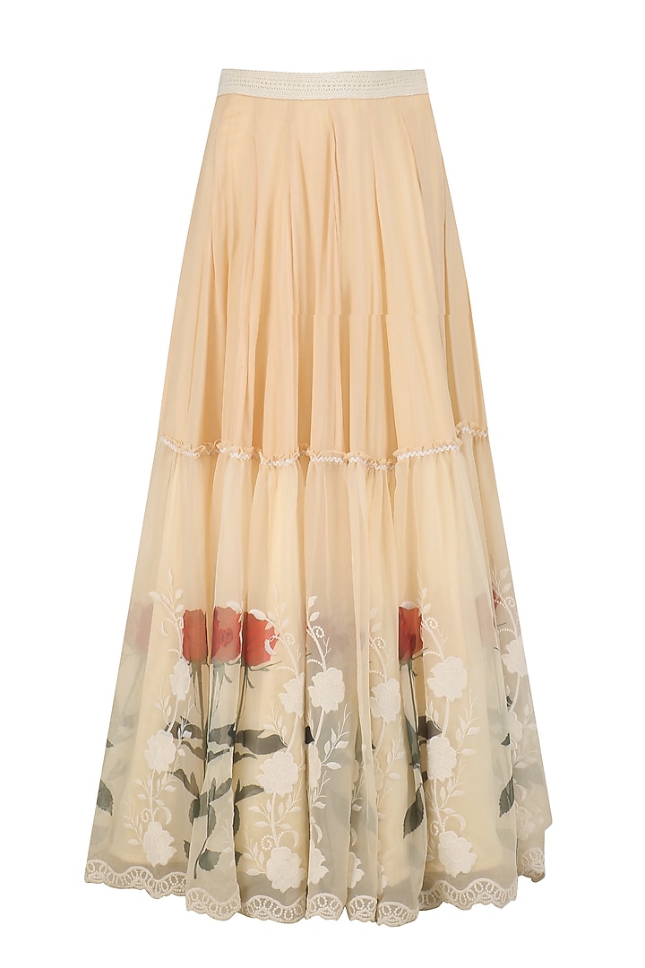 Beige crochet cutwork jacket lehenga set available only at Pernia's Pop Up Shop.